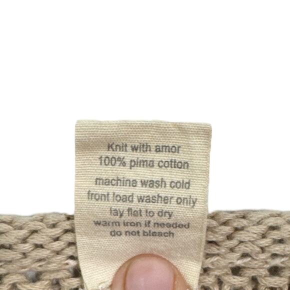 Shxt That I Knit Scotia Sweater Small Tan Pima Cotton Peru Pullover Casual Cozy - Picture 7 of 7